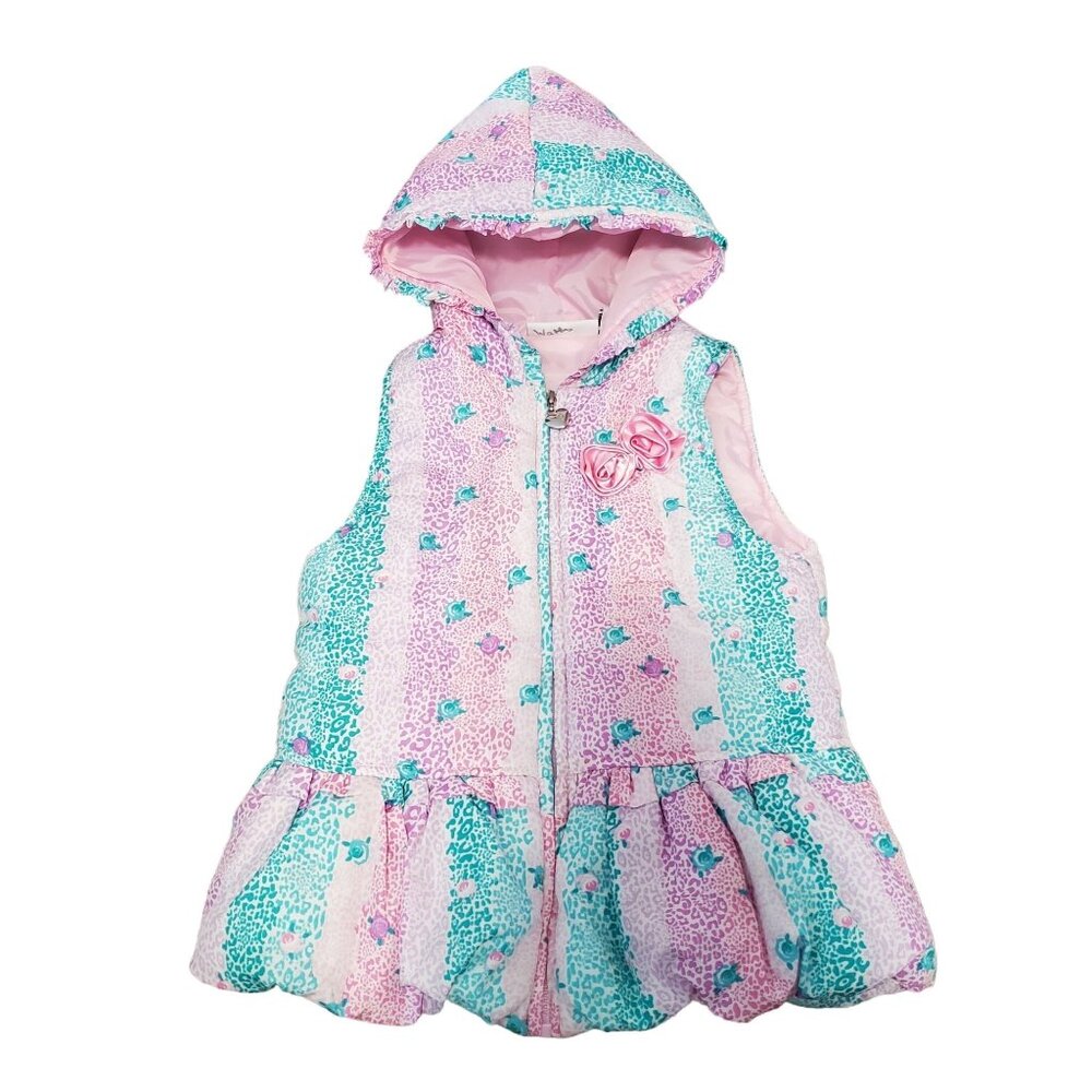Vintage Kids Headquarters Girls 6X Floral Cheata Print Puffer Hooded ZipUp Vest